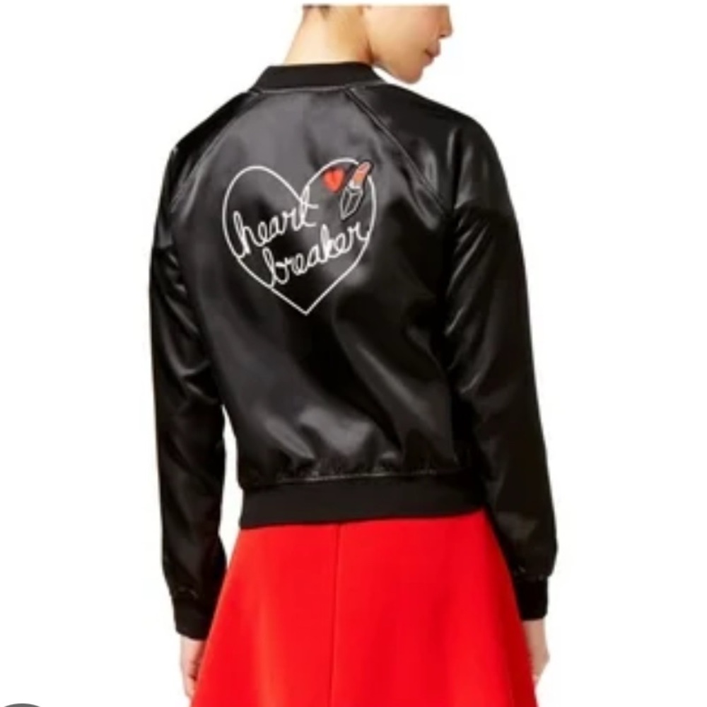 Material Girl Black Bomber Jacket with Heart Design